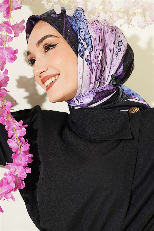 Patterned Bamboo Crash Scarf Black Lilac