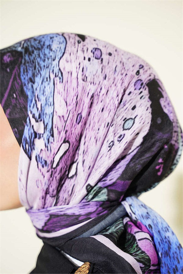 Patterned Bamboo Crash Scarf Black Lilac