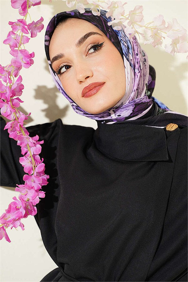 Patterned Bamboo Crash Scarf Black Lilac