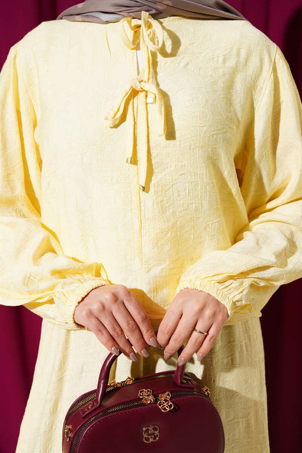 2 Piece Set with Patterned Tie-Detail Skirt, Yellow