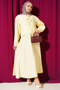 2 Piece Set with Patterned Tie-Detail Skirt, Yellow