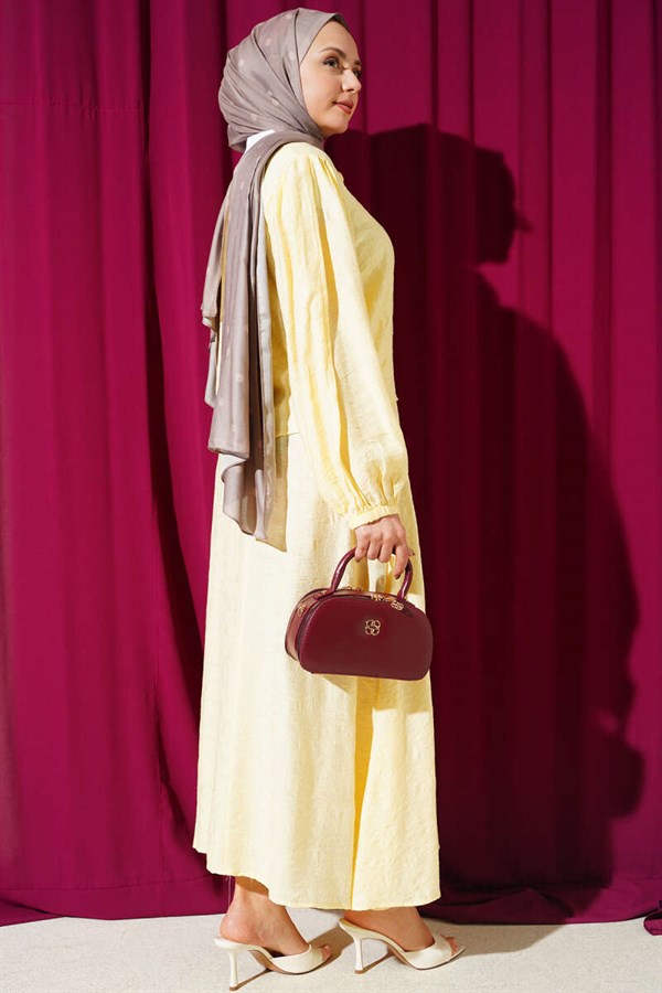 2 Piece Set with Patterned Tie-Detail Skirt, Yellow