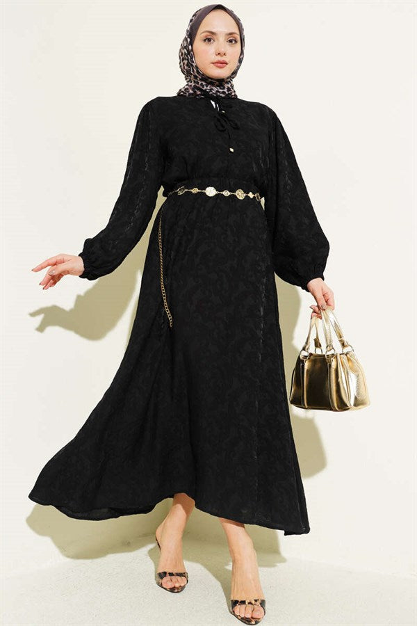 Patterned Two-Piece Skirt 2 Piece Set with Tie Detail, Black