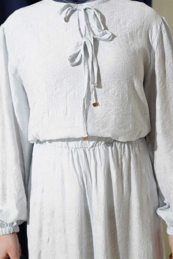 2 Piece Set with Patterned Tie-Detail Skirt, Baby Blue
