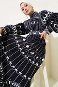 Ethnic Pattern Buttoned Belted Dress Saxe