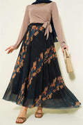 Patterned Tulle Skirt with Elastic Waistband, Navy Blue