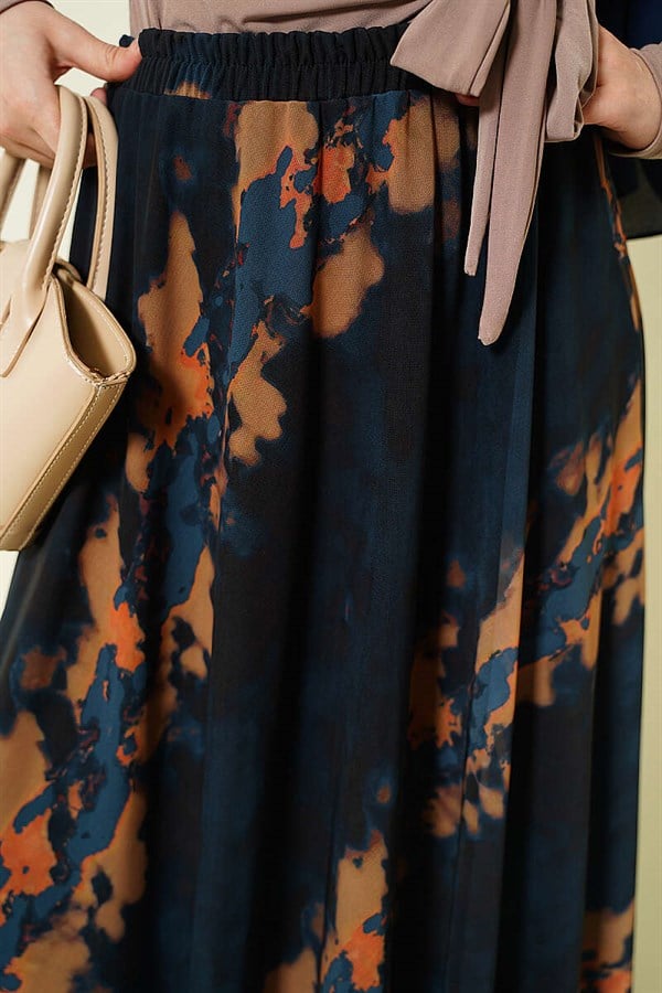 Patterned Tulle Skirt with Elastic Waistband, Navy Blue