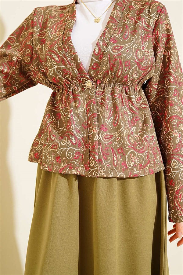 Patterned Two-Piece Skirt 2 Piece Set with Elastic Waist Detail in Sage Green