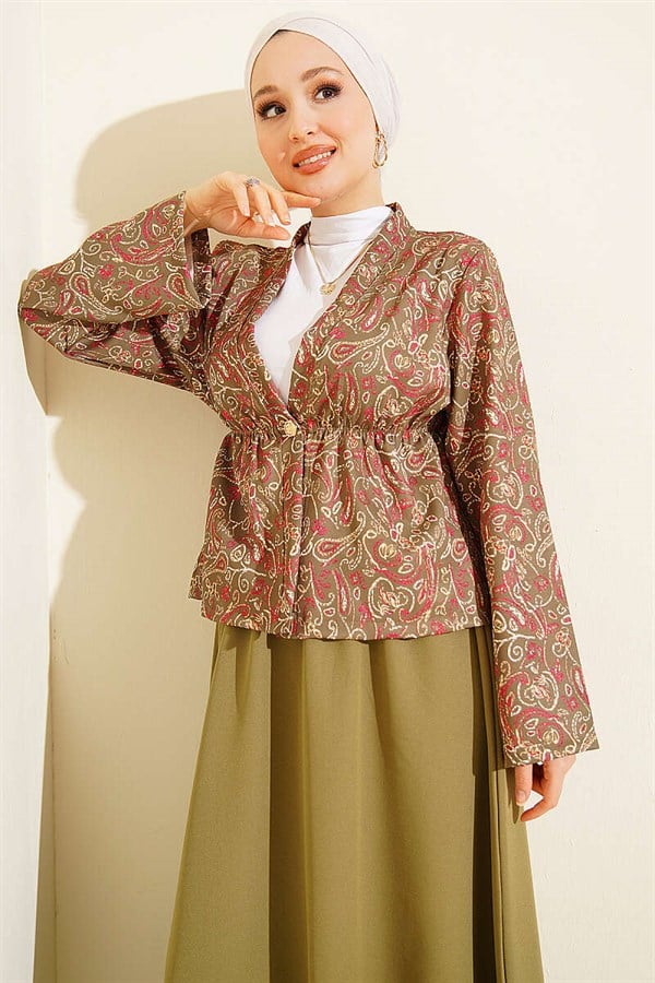 Patterned Two-Piece Skirt 2 Piece Set with Elastic Waist Detail in Sage Green