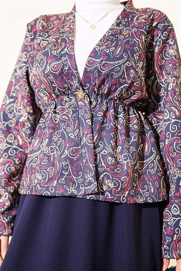 Patterned Two-Piece Skirt 2 Piece Set with Elastic Waistband, Navy Blue