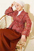 Patterned Two-Piece Skirt 2 Piece Set with Elastic Waistband, Coffee