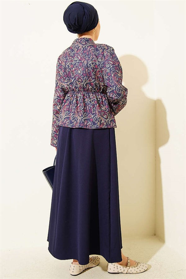 Patterned Two-Piece Skirt 2 Piece Set with Elastic Waistband, Navy Blue