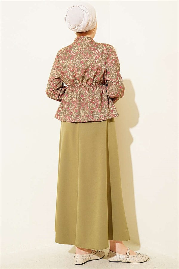 Patterned Two-Piece Skirt 2 Piece Set with Elastic Waist Detail in Sage Green
