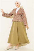 Patterned Two-Piece Skirt 2 Piece Set with Elastic Waist Detail in Sage Green