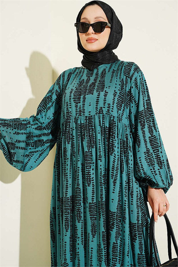 Patterned Belmando Dress Emerald