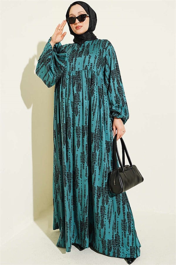 Patterned Belmando Dress Emerald