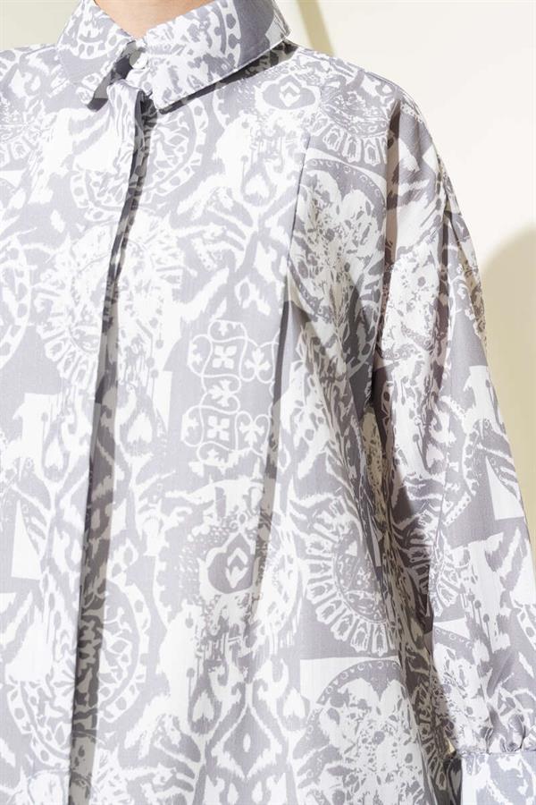 Patterned Ankle Tie Shirt Gray