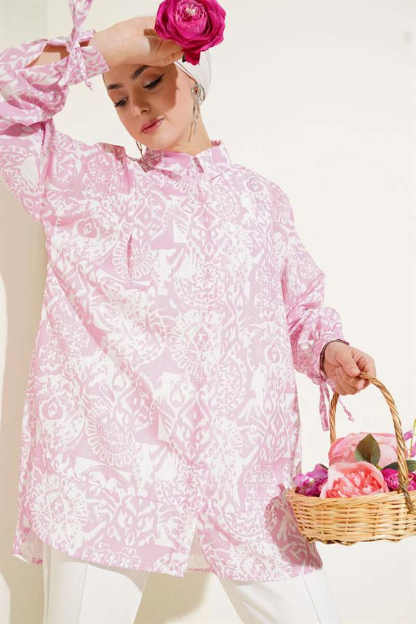Patterned Ankle Tie Shirt Pink