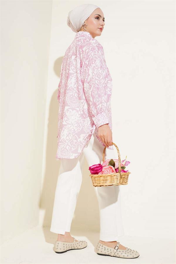 Patterned Ankle Tie Shirt Pink