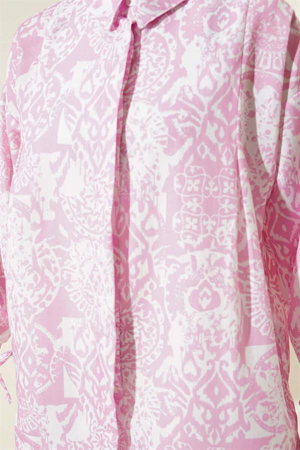 Patterned Ankle Tie Shirt Pink