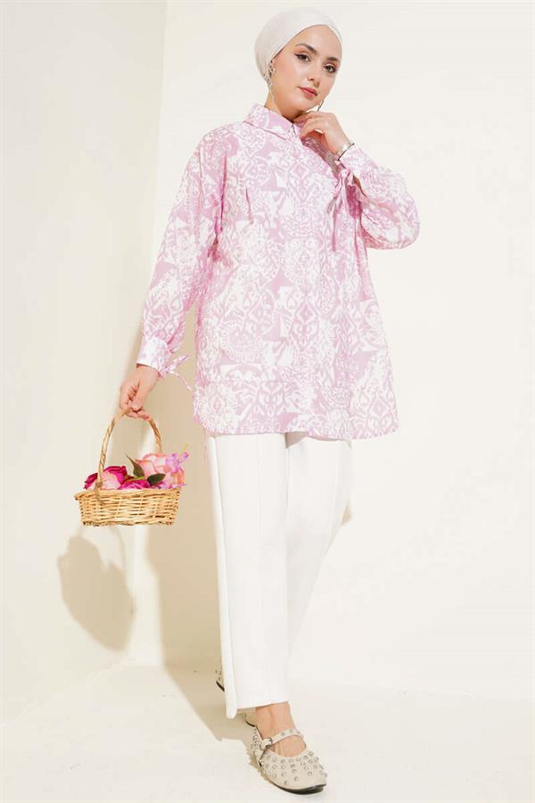 Patterned Ankle Tie Shirt Pink
