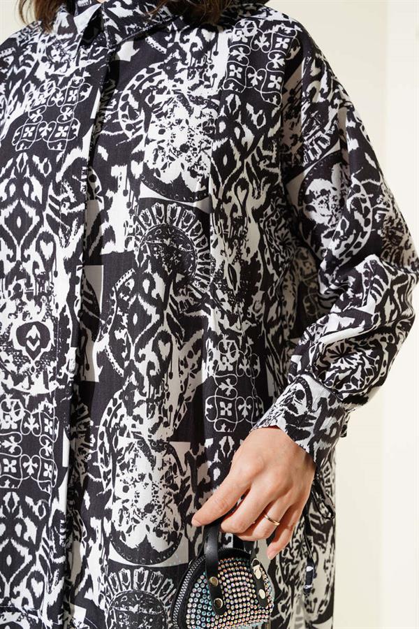 Patterned Ankle Tie Shirt Black