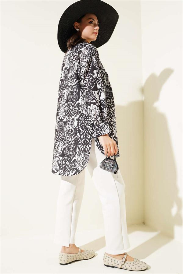 Patterned Ankle Tie Shirt Black
