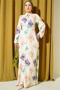 Patterned Full-Length Buttoned Dress in Purple