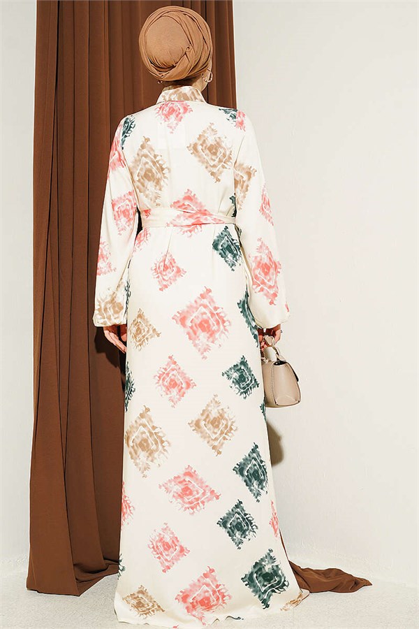 Patterned Full-Length Buttoned Dress in Powder Pink
