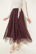 Patterned Stitched Asymmetrical Chiffon Skirt Burgundy