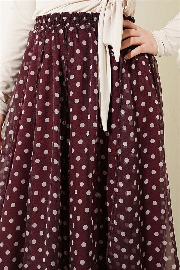 Patterned Stitched Asymmetrical Chiffon Skirt Burgundy