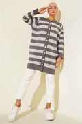 Patterned Button Detailed Knitwear Cardigan Smoke