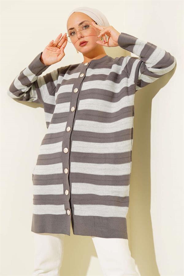 Patterned Button Detailed Knitwear Cardigan Smoke