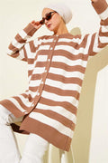 Patterned Button Detailed Knit Cardigan Latte