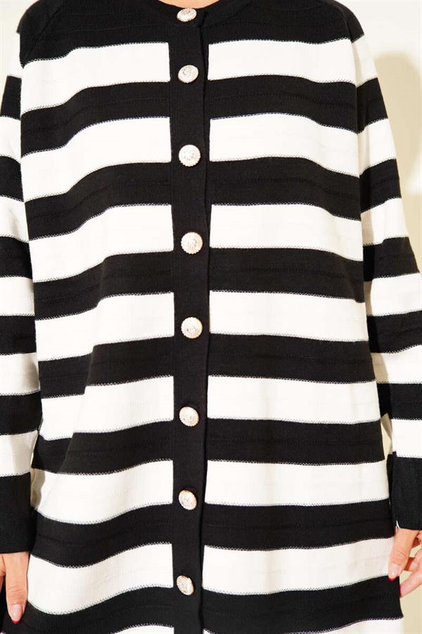 Patterned Button Detailed Knitwear Cardigan Black