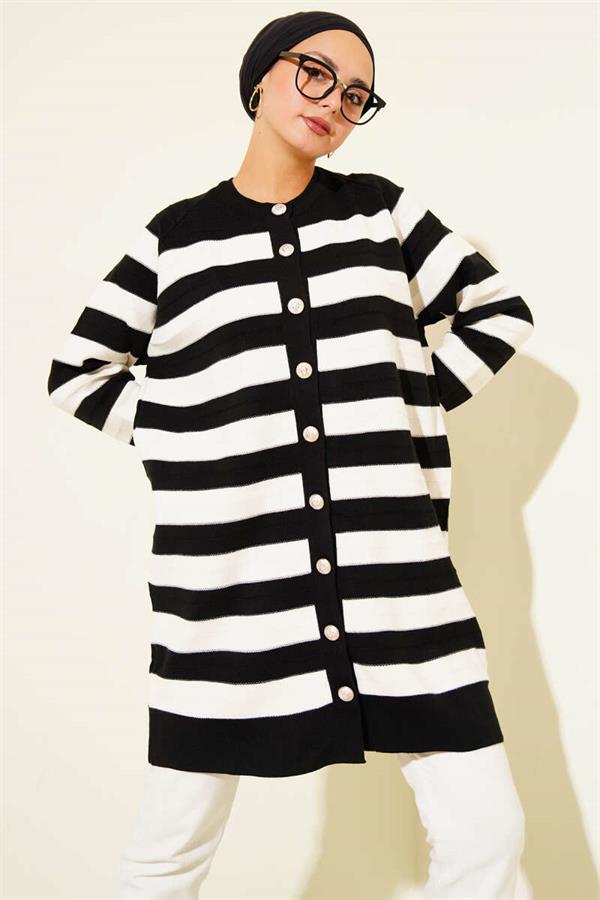 Patterned Button Detailed Knitwear Cardigan Black