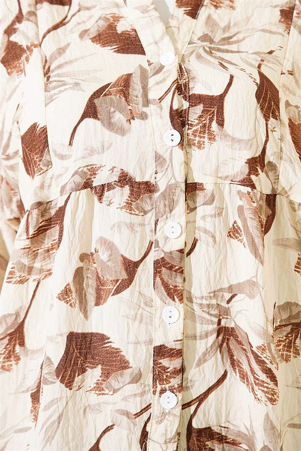 Patterned Buttoned Layered Dress with Elasticated Ankles, Brown