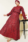 Patterned Zip-Up Jacquard Skirt 2 Piece Set in Burgundy