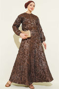 Patterned Zippered Jacquard Skirt 2 Piece Set in Coffee Brown