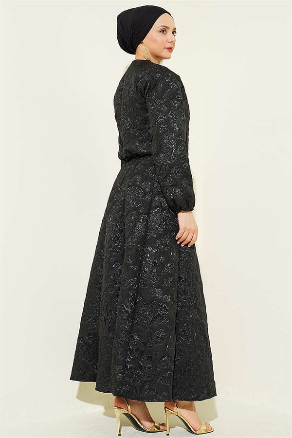 Patterned Zippered Jacquard Skirt 2 Piece Set, Black
