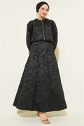 Patterned Zippered Jacquard Skirt 2 Piece Set, Black