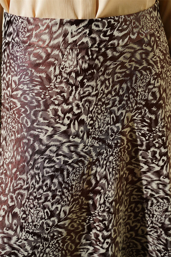 Patterned Satin Skirt with Zipper, Brown