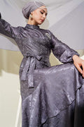 Patterned Ruffle Flounce Jacquard Dress Smoke