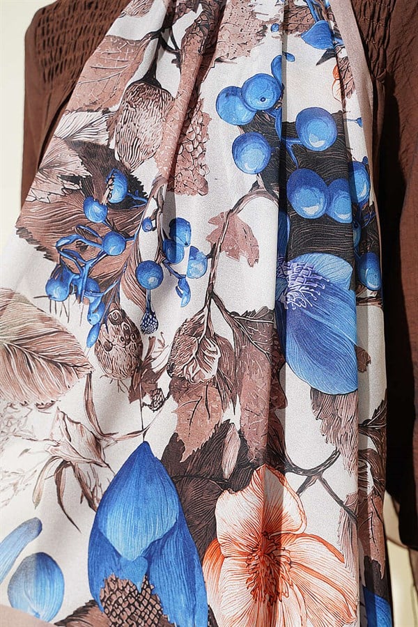 Patterned French Silk Shawl, Beige