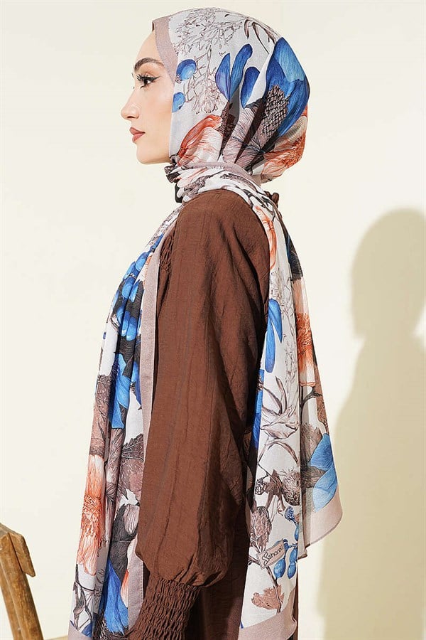 Patterned French Silk Shawl, Beige