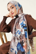 Patterned French Silk Shawl, Beige