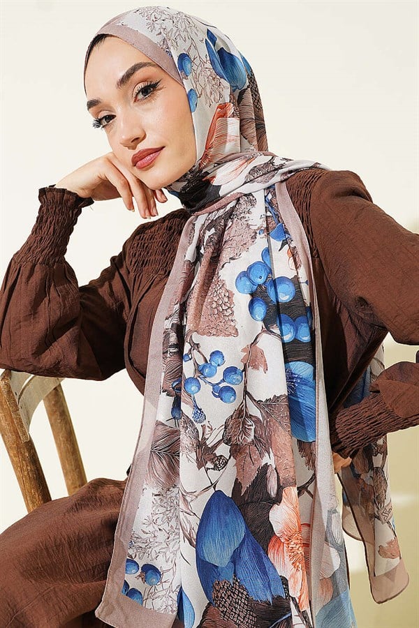Patterned French Silk Shawl, Beige