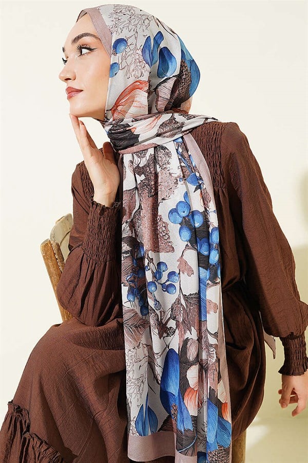 Patterned French Silk Shawl, Beige