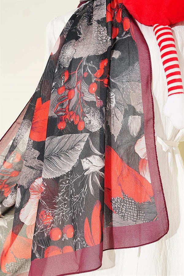 Patterned French Silk Shawl, Burgundy