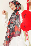 Patterned French Silk Shawl, Burgundy